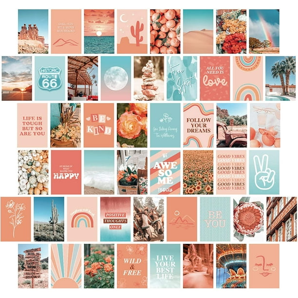 Carteles Decorativos Artivo Peach Teal Kit De Collage De Par 